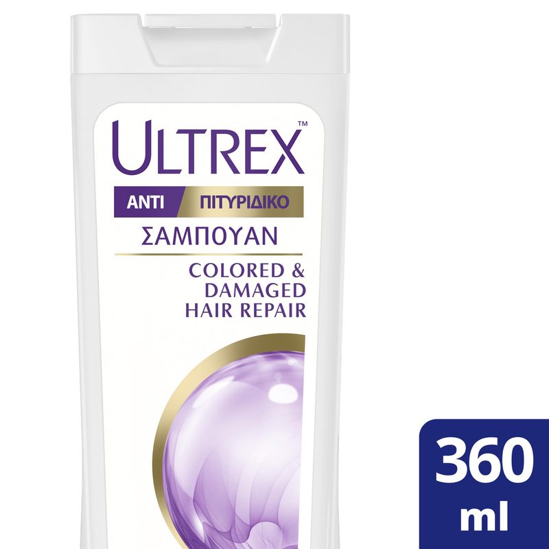 ULTREX σαμπουάν αντιπιτυριδικό για βαμμένα και ταλαιπωρημένα μαλλιά 360ml
