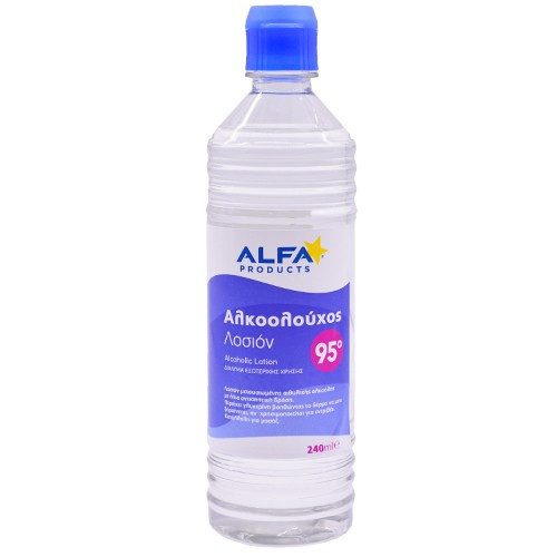 ALFA αλκοολούχος λοσιόν 95 βαθμών 240ml – Alfa Products – Αντισηπτικά Τραύματος