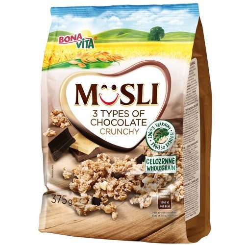 BONA VITA δημητριακά crunchy musli με 3 είδη σοκολάτας 375gr