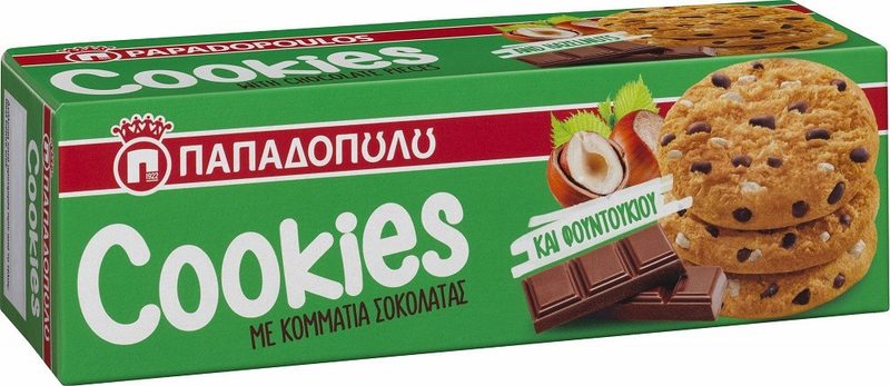 ΠΑΠΑΔΟΠΟΥΛΟΥ μπισκότα cookies με κομμάτια σοκολάτας και φουντουκιού 180gr – Παπαδοπούλου