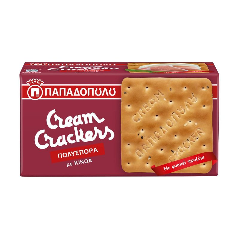 ΠΑΠΑΔΟΠΟΥΛΟΥ κράκερ cream crackers πολύσπορα με κινόα vegan 195gr – Παπαδοπούλου – Αλμυρά Snacks