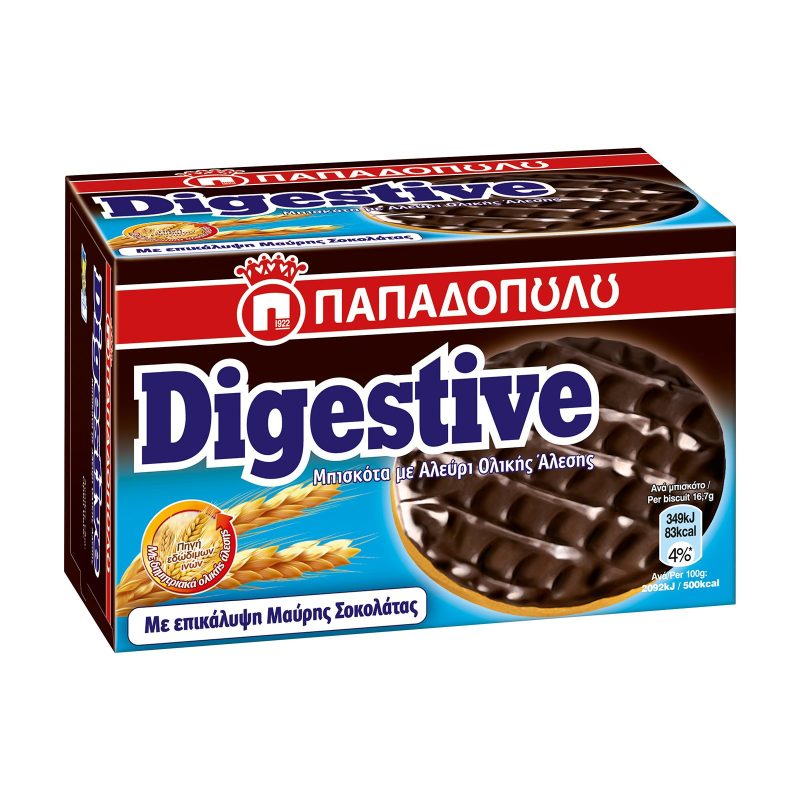 ΠΑΠΑΔΟΠΟΥΛΟΥ μπισκότα digestive με επικάλυψη μαύρης σοκολάτας 200gr – Παπαδοπούλου