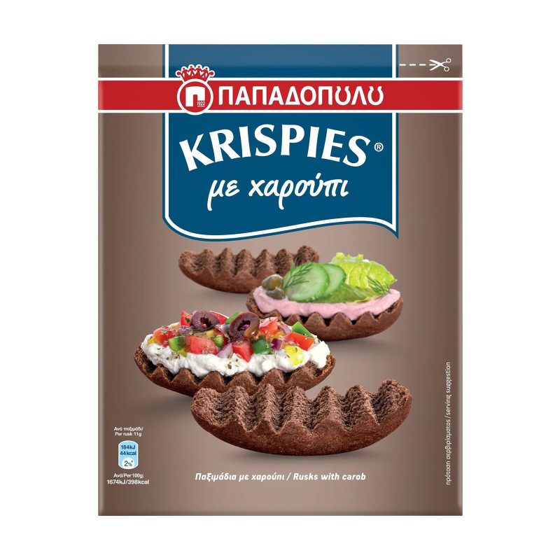 ΠΑΠΑΔΟΠΟΥΛΟΥ παξιμάδια krispies με χαρούπι vegan 200gr – Παπαδοπούλου – Αρτοσκευάσματα