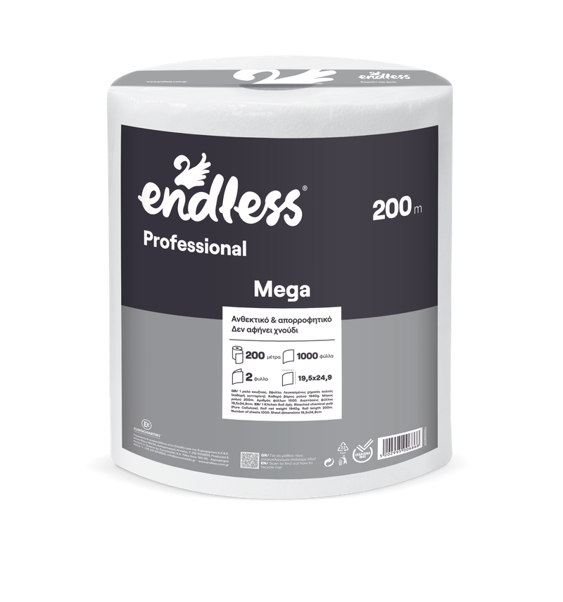 ENDLESS χαρτί κουζίνας Professional Mega 2φυλλο 200m 1,90kg – Χαρτιά Κουζίνας