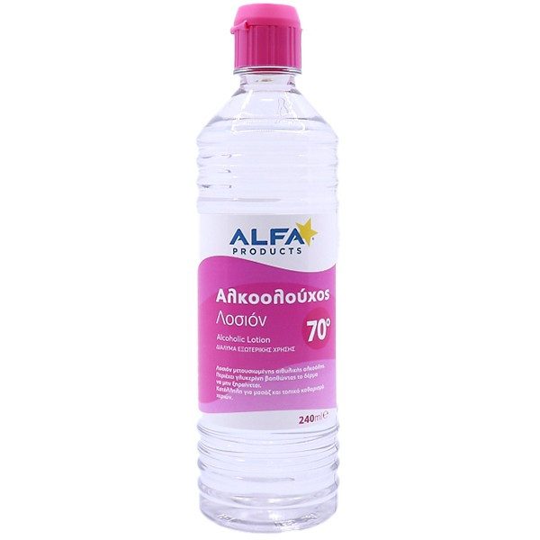ALFA αλκοολούχος λοσιόν 70 βαθμών 240ml – Αντισηπτικά Τραύματος