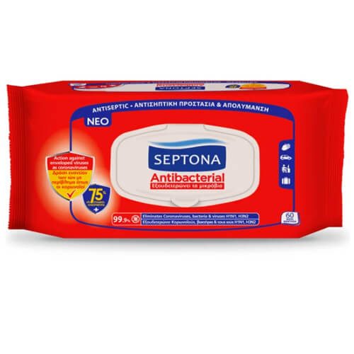 SEPTONA υγρά μαντηλάκια αντιβακτηριδιακά έξτρα 60τεμ – Αντισηπτικά Χεριών