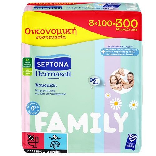 SEPTONA μωρομάντηλα Dermasoft Family 3x100τεμ