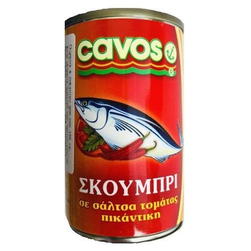 CAVOS σκουμπρί σε πικάντικη σάλτσα τομάτας 155ml – Τρόφιμα Μακράς Συντήρησης