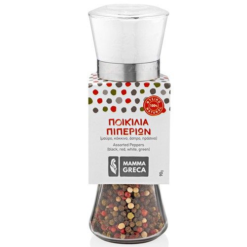 MAMMA GRECA ποικιλία 4 πιπεριών βάζο με μύλο 90gr – Μπαχαρικά και Μυρωδικά