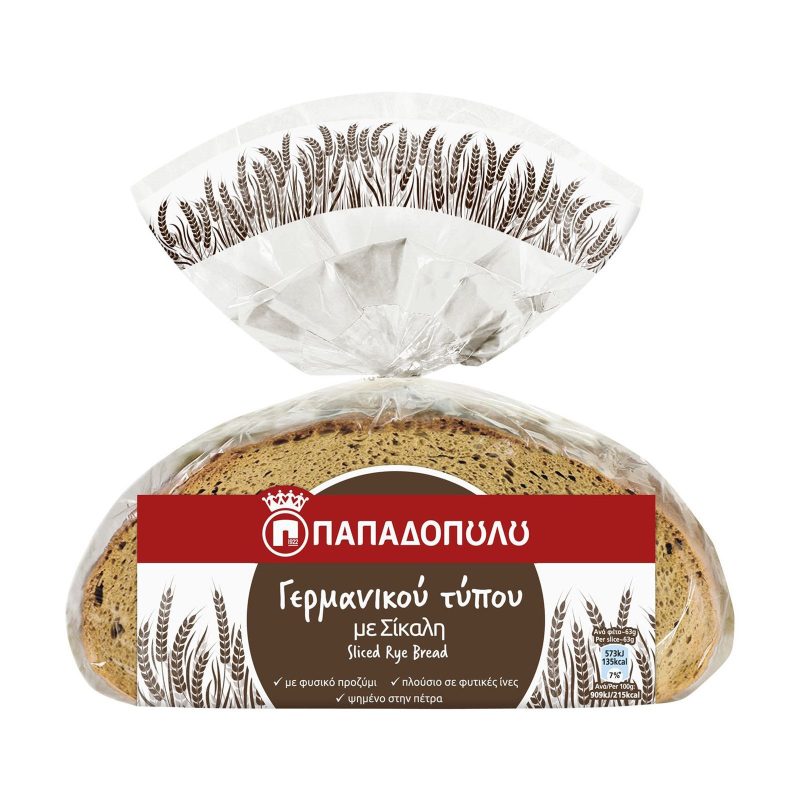 ΠΑΠΑΔΟΠΟΥΛΟΥ ψωμί γερμανικού τύπου σίκαλης σε φέτες 500gr – Παπαδοπούλου – Αρτοσκευάσματα