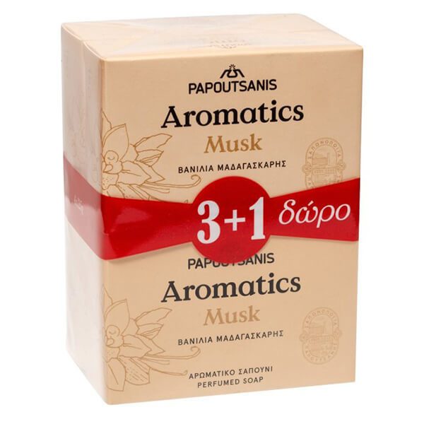 ΠΑΠΟΥΤΣΑΝΗΣ Aromatics σαπούνι musk με βανίλια Μαδαγασκάρης 4x100gr – Παπουτσάνης – Προϊόντα Καθαρισμού Σώματος