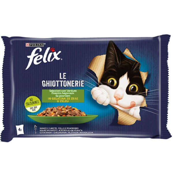 FELIX Le Ghiottonerie γατοτροφή ποικιλία λαχανικών 4x85gr – Υγρή Τροφή Γάτας