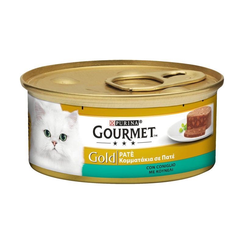 PURINA Gourmet gold γατοτροφή κομματάκια σε πατέ με κουνέλι 85gr – Υγρή Τροφή Γάτας