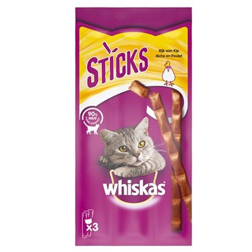 WHISKAS γατοτροφή λιχουδιά sticks κοτόπουλου 18gr – Λιχουδιές/Σνακ Γάτας