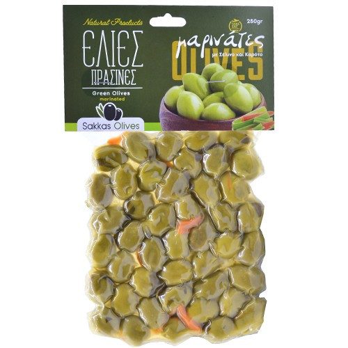 SAKKAS OLIVES ελιές πράσινες μαρινάτες με σέλινο και καρότο 250gr
