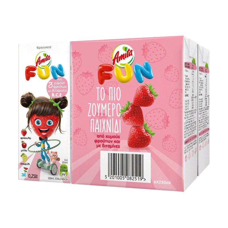 AMITA fun φυσικός χυμός με φράουλα 6x250ml – Χυμοί