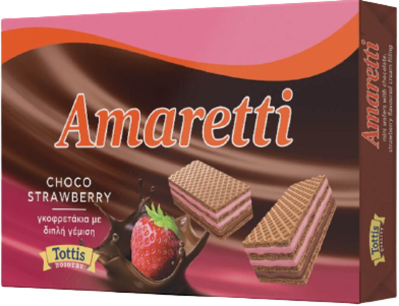 TOTTIS Amaretti γκοφρέτα με γέμιση κρέμα σοκολάτα και φράουλα 68gr – Σοκολάτες