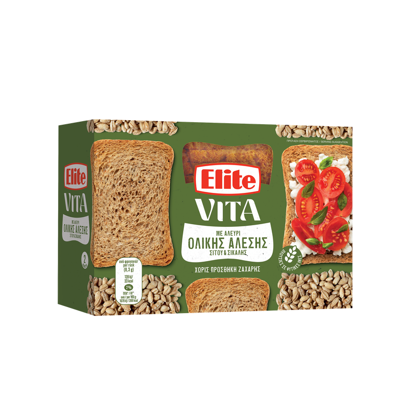 ELITE φρυγανιές ολικής άλεσης 2x90gr – Αρτοσκευάσματα
