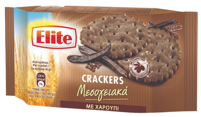 ELITE crackers μεσογειακά με χαρούπι 105gr – Αλμυρά Snacks