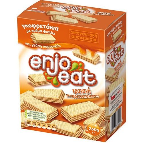 ENJOEAT γκοφρετάκια με κρέμα φυστικιού και πορτοκάλι 260gr – Σοκολάτες