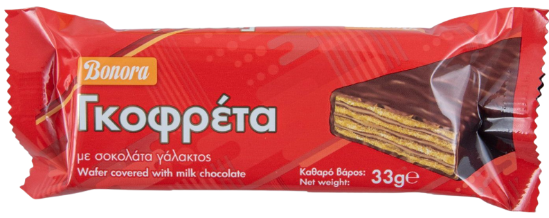 BONORA γκοφρέτα με σοκολάτα γάλακτος 33gr – Σοκολάτες