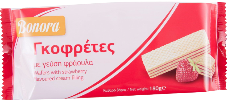 BONORA γκοφρέτα με κρέμα φράουλας 180gr – Σοκολάτες