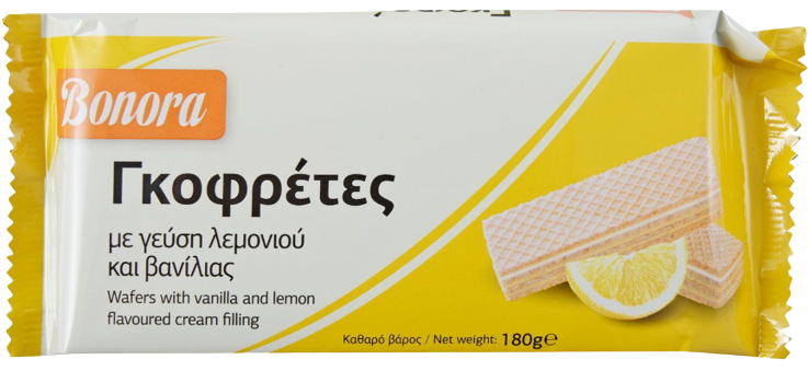 BONORA γκοφρέτα με κρέμα λεμονιού 180gr – Σοκολάτες