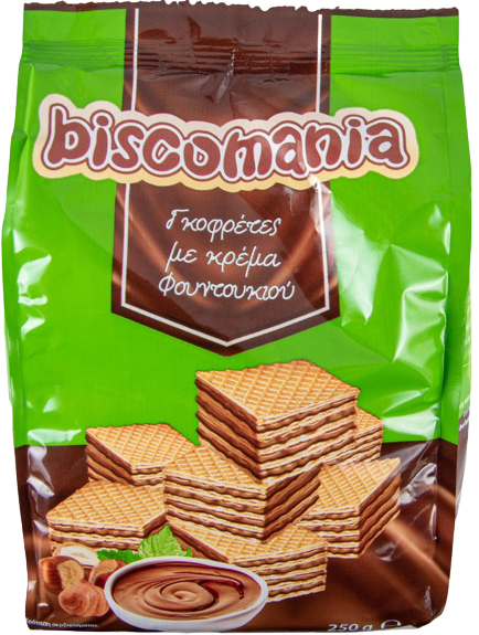 BISCOMANIA γκοφρετάκια με κρέμα φουντούκι 250gr – Σοκολάτες