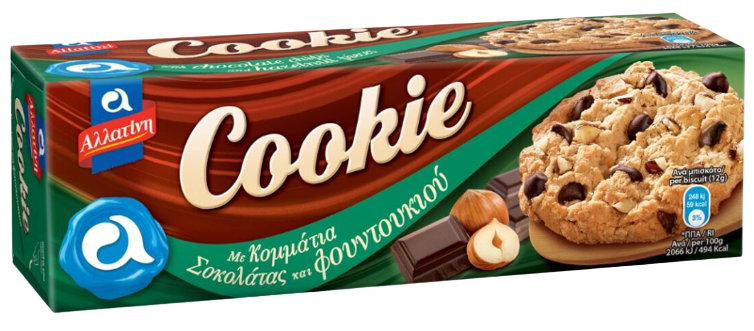 ΑΛΛΑΤΙΝΗ μπισκότα cookie με κομματάκια σοκολάτας και φουντουκιού 175gr – Αλλατίνη