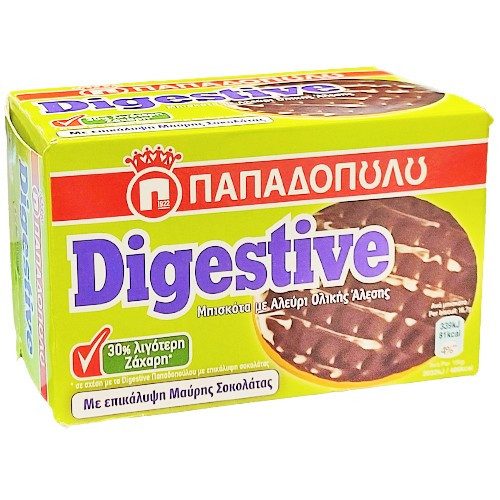 ΠΑΠΑΔΟΠΟΥΛΟΥ μπισκότα digestive με μαύρη σοκολάτα με 30% λιγότερη ζάχαρη 200gr – Παπαδοπούλου