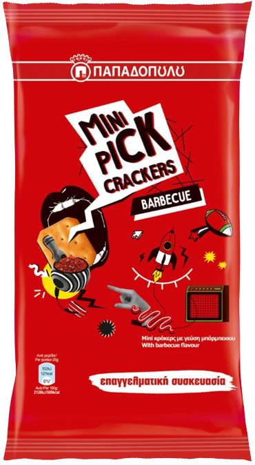 ΠΑΠΑΔΟΠΟΥΛΟΥ κράκερ mini pick crackers με μπάρμπεκιου 600gr – Παπαδοπούλου – Αλμυρά Snacks