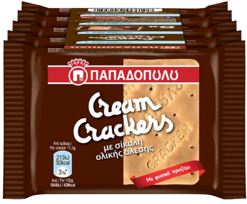 ΠΑΠΑΔΟΠΟΥΛΟΥ κράκερ cream crackers σίκαλης 5x47gr – Παπαδοπούλου – Αλμυρά Snacks