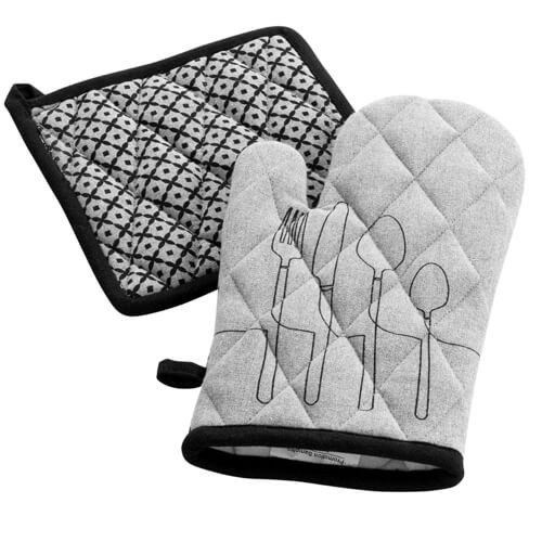 FLAMINGO Cuisiline σετ γάντι και πιάστρα ανοιχτό γκρι – Γάντια/Πιάστρες Κουζίνας
