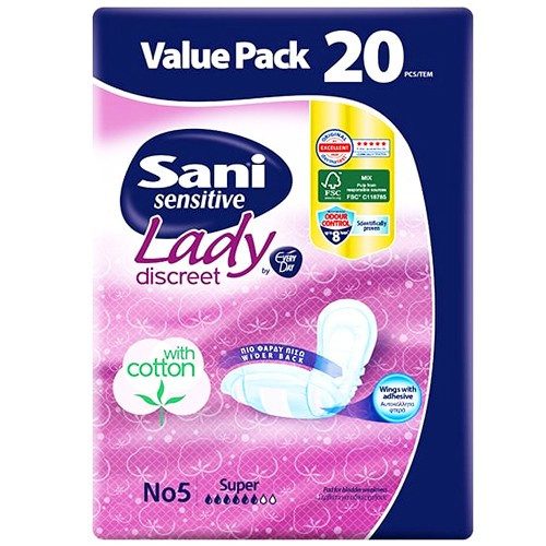 SANI sensitive lady σερβιέτες ειδικών χρήσεων No5 super 20τεμ – Σερβιέτες Ακράτειας