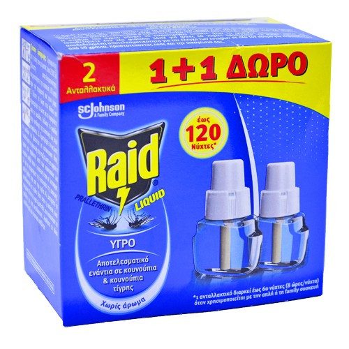 RAID εντομοαπωθητικό υγρό για 60 νύχτες 2x36ml – Εντομοκτόνα και Εντομοαπωθητικά Χώρου