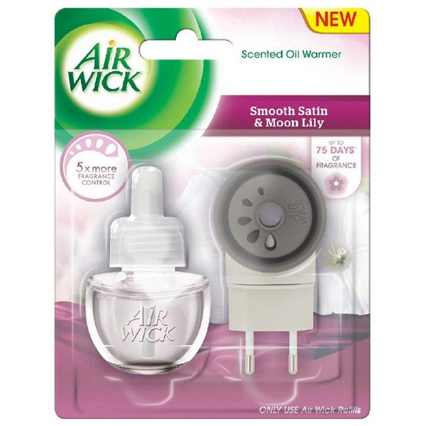 AIR WICK συσκευή ψεκασμού και ανταλλακτικό Smooth Satin και Moon Lily 19ml – Αρωματικά Χώρου