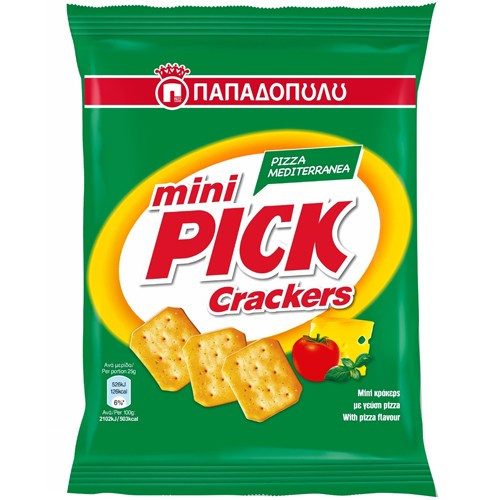 ΠΑΠΑΔΟΠΟΥΛΟΥ κράκερ mini pick crackers με pizza 70gr – Παπαδοπούλου – Αλμυρά Snacks