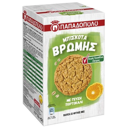 ΠΑΠΑΔΟΠΟΥΛΟΥ μπισκότα βρώμης με πορτοκάλι χωρίς ζάχαρη 155gr – Παπαδοπούλου