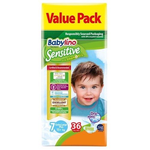 BABYLINO πάνες Sensitive extra large plus No7 15+kg 36τεμ – Πάνες Μωρού