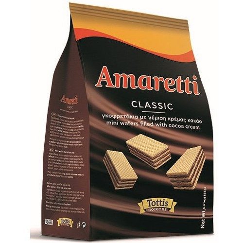 TOTTIS Amaretti γκοφρετάκια με γέμιση κρέμα κακάο 125gr – Σοκολάτες