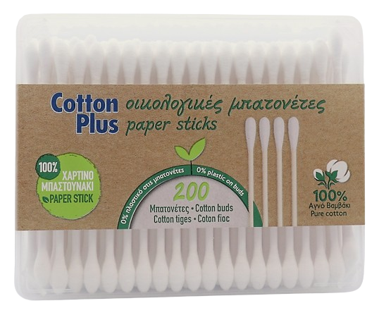 COTTON PLUS ωτοκαθαριστές 200τεμ – Μπατονέτες