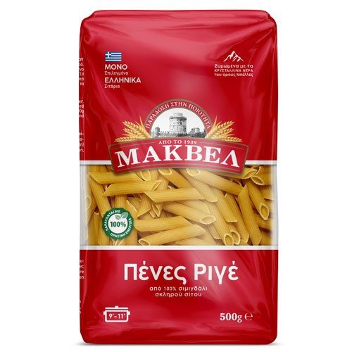 ΜΑΚΒΕΛ ζυμαρικά πέννες ριγέ 500gr – Μάκβελ