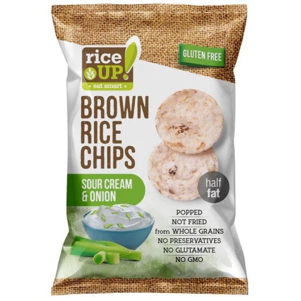 RICE UP chips ολικής με ξινή κρέμα και κρεμμύδι 60gr – Αλμυρά Snacks