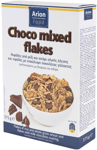 ARION Food δημητριακά ολικής άλεσης με νιφάδες με επικάλυψη σοκολάτας γάλακτος 375gr
