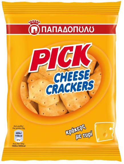 ΠΑΠΑΔΟΠΟΥΛΟΥ κράκερ mini pick crackers με κασέρι 45gr – Παπαδοπούλου – Αλμυρά Snacks