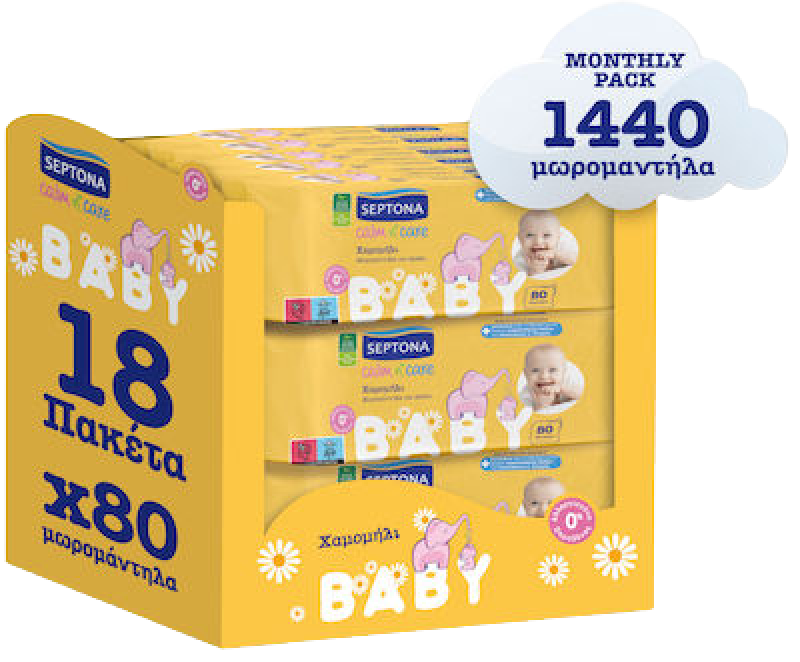 SEPTONA μωρομάντηλα Calm n Care Χαμομήλι Baby 18x80τεμ