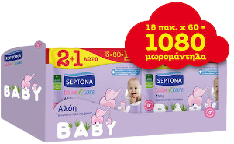 SEPTONA μωρομάντηλα Calm n Care Αλόη Baby 18x60τεμ