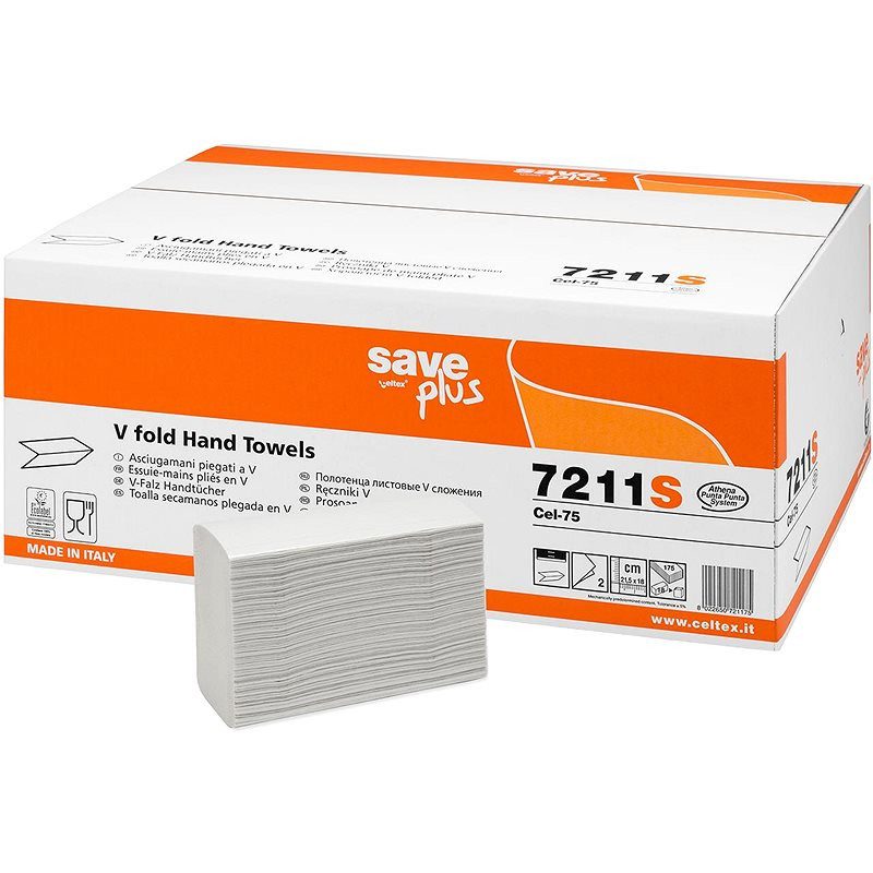 SAVE PLUS χειροπετσέτα 21,5x18cm 18x175τεμ 7211s – Χαρτικά (Χονδρική)