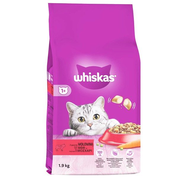 WHISKAS γατοτροφή κροκέτα adult με μοσχάρι 1,9kg – Ξηρά Τροφή Γάτας