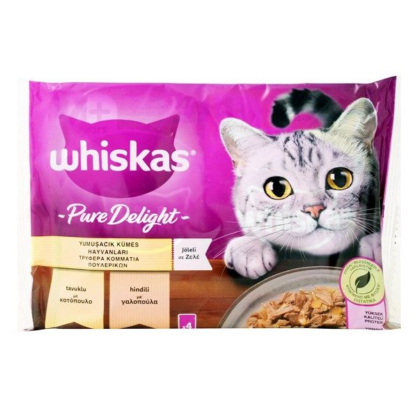 WHISKAS γατοτροφή υγρή adult pure delight πουλερικά 4x85gr – Υγρή Τροφή Γάτας